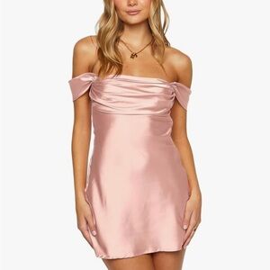 Amazon Strapless Satin Dress in Blush